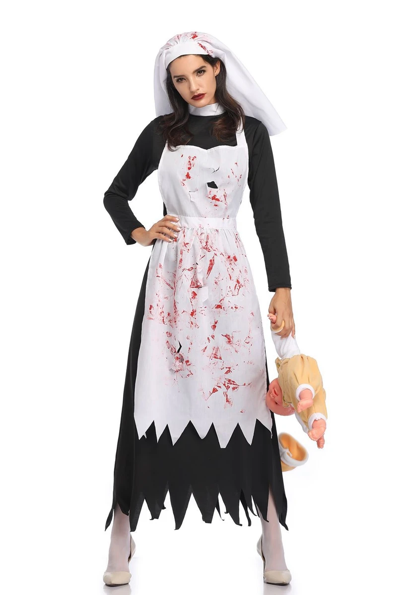 Escalofriante Disfraz de muñeca para mujer señoras Vestido de Disfraz Conjunto Halloween Zombie roto